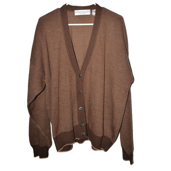 Vtg John Ashford Men’s XL Brown Cardigan 90’s Mr Rogers Style Sweater Wool Italy - Picture 1 of 8